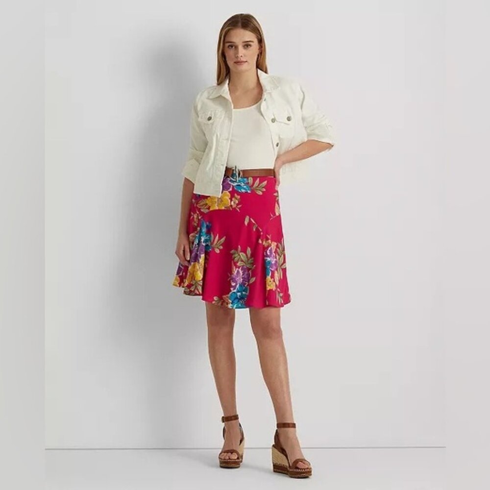 NWT LAUREN RALPH LAUREN BLACK LABEL Fuchsia Floral Georgette Skirt Sz 18W